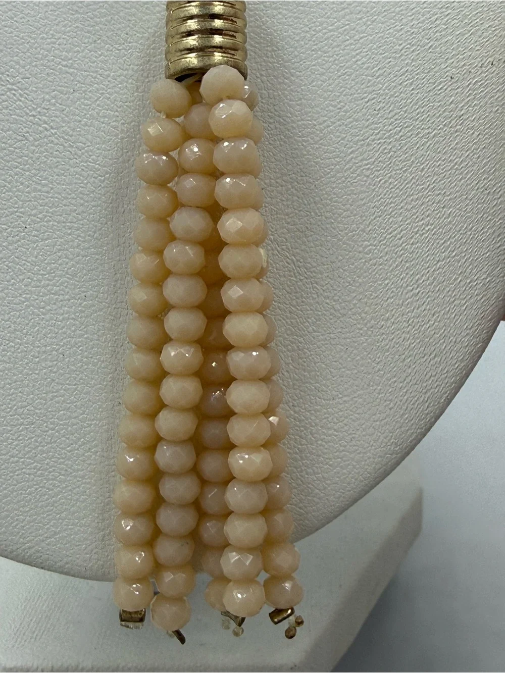 Braided Cord Necklace With Peach Beaded Tassel Pendant Preppy Beach Casual